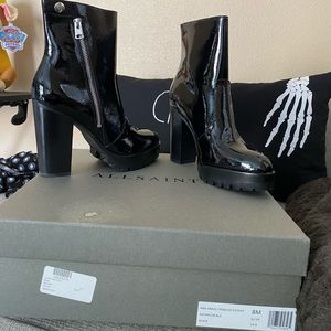 ALL SAINTS Ana Ankle Crinkled Patent Booties